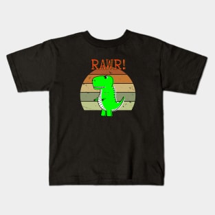 Distressed Cute And Angry Dino Retro Sunset Kids T-Shirt